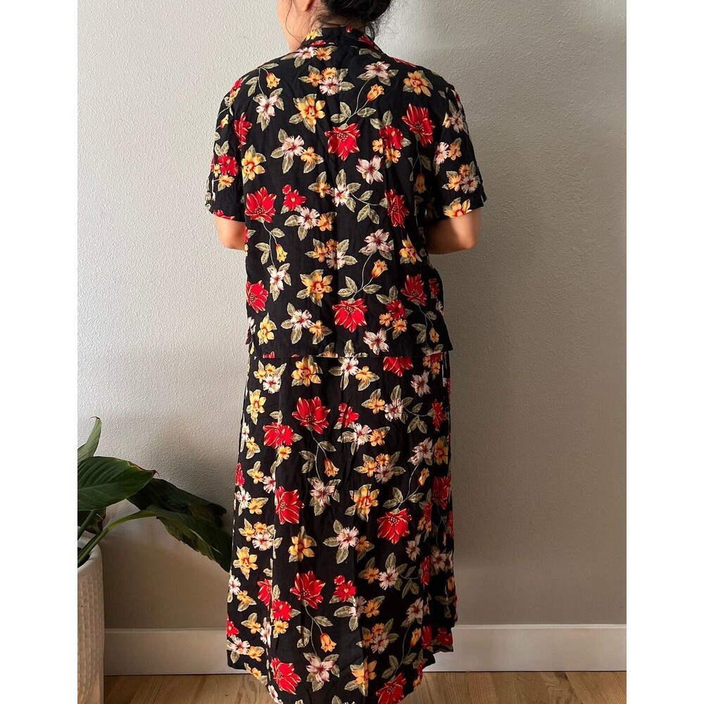 vtg 90s‎ Sag harbor rayon skirt top set 2 piece floral retro boho large petite - Picture 5 of 6